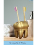 Diş Fırçalığı Tezgah Üstü Altın Renk Diş Fırçası Standı Diş Şekilli Model